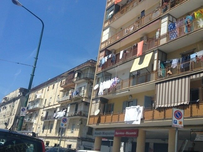 Naples, clothes hanging on balconies